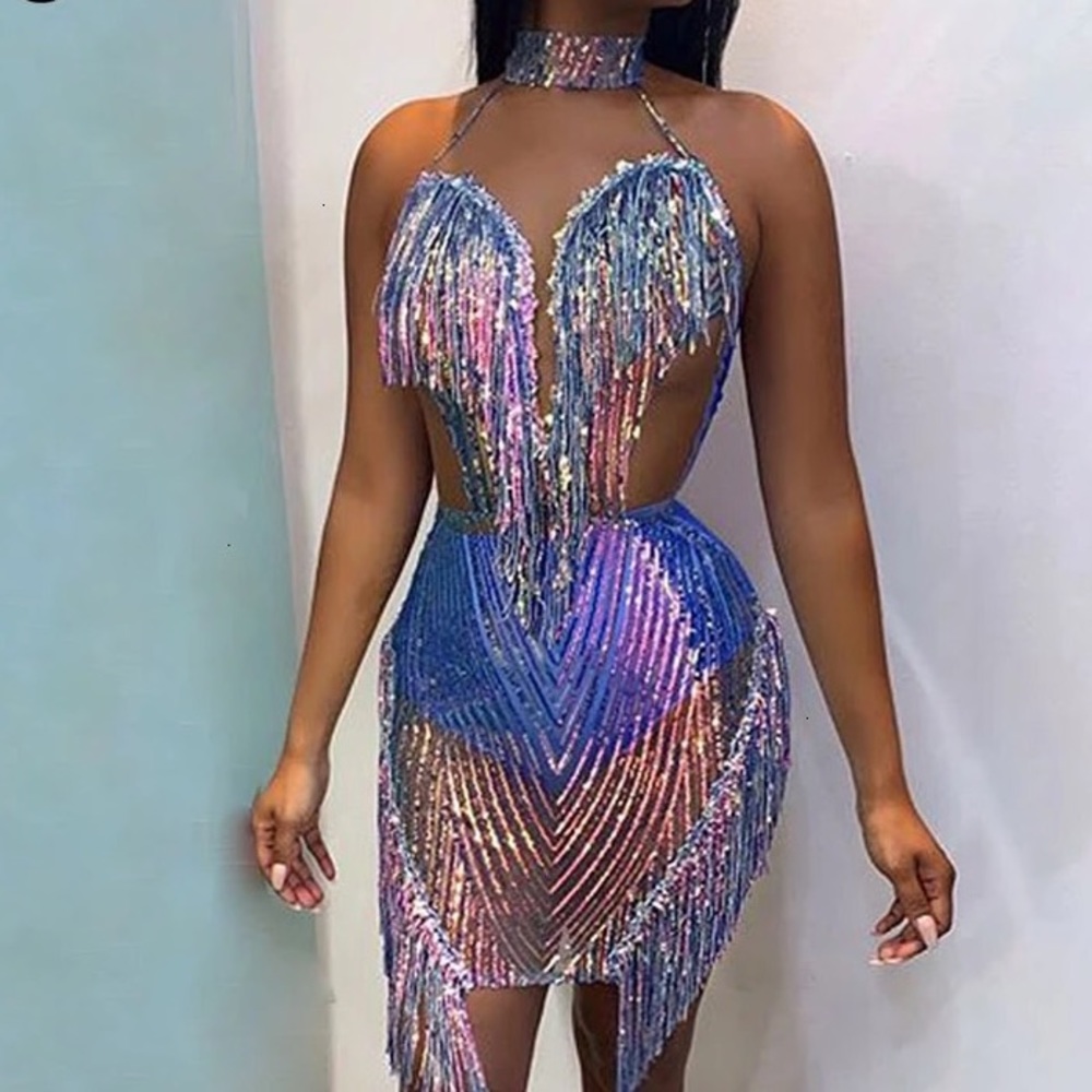 NWT S,M,L,XL choker V plunge mini sequin salsa